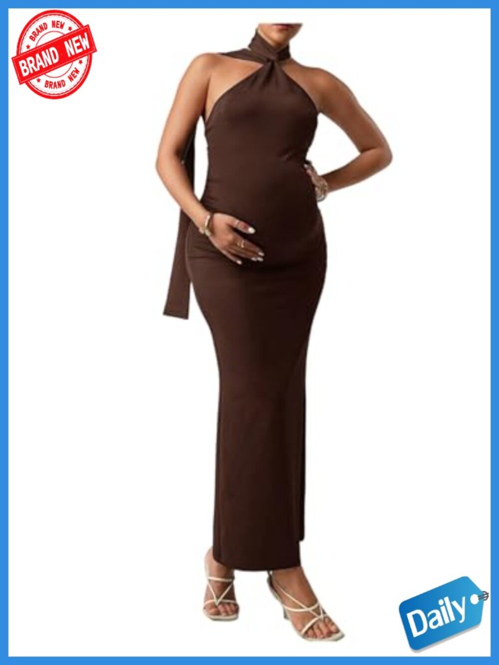 Maternity Bodycon Halter Maxi Dress | Sleeveless Pregnancy Dress for Baby